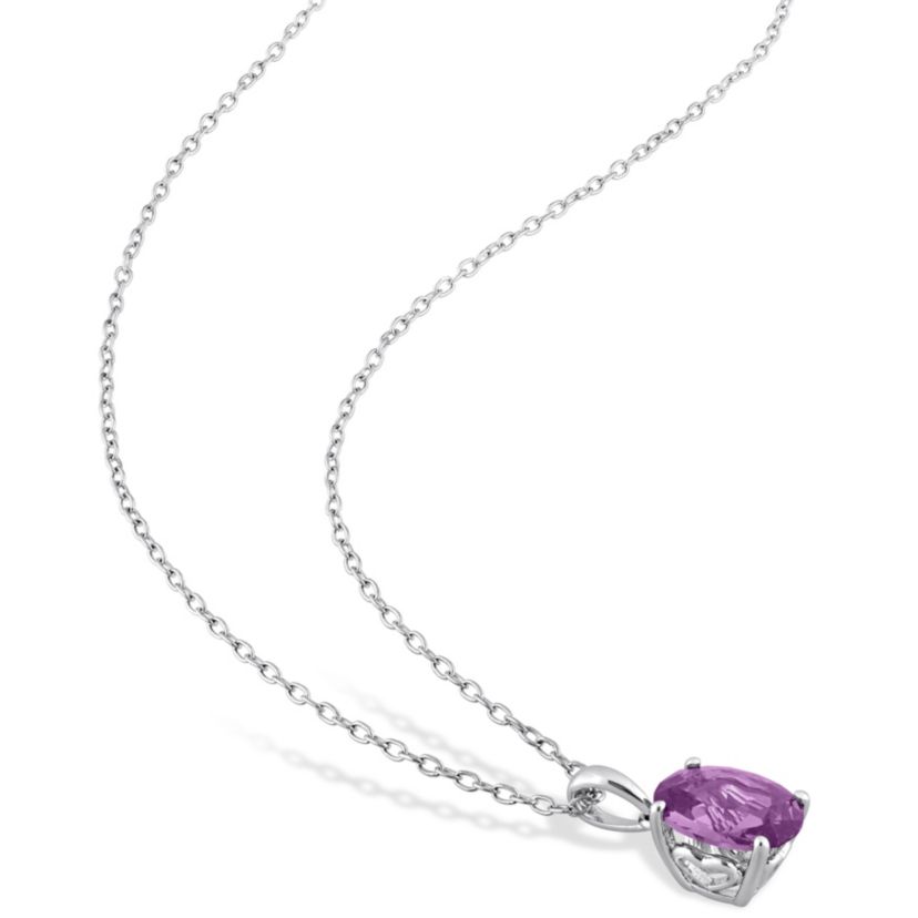 Simulated Alexandrite Solitaire Design Pendant with Chain in Sterling Silver