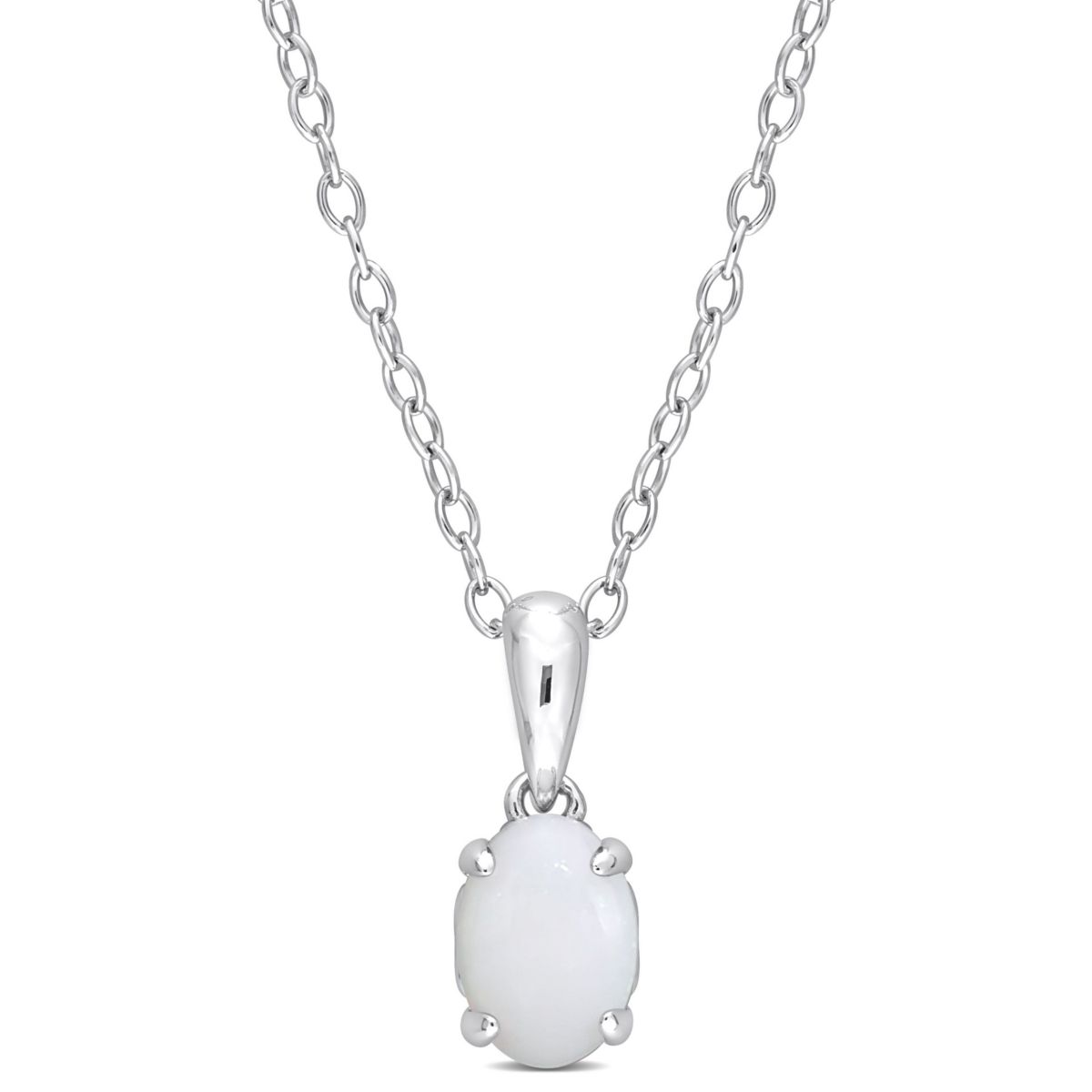 Opal Solitaire Design Pendant with Chain in Sterling Silver