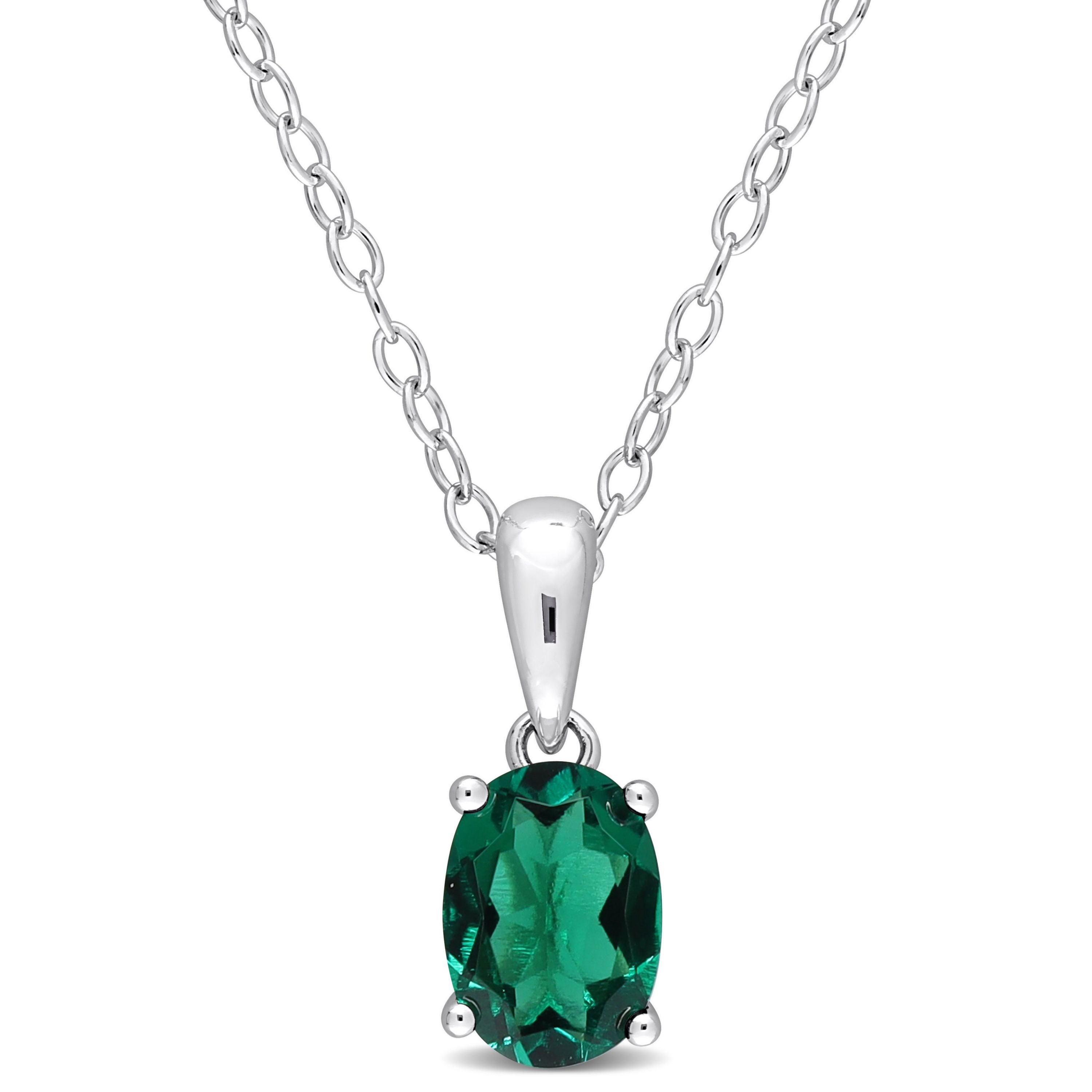 Lab Created Created Emerald Solitaire Design Pendant with Chain in Sterling Silver