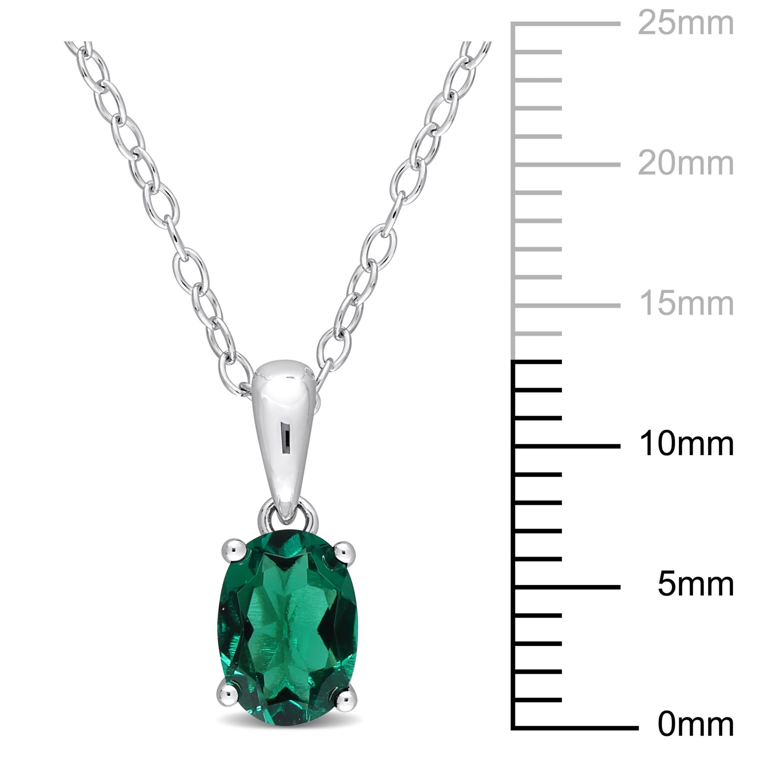 Lab Created Created Emerald Solitaire Design Pendant with Chain in Sterling Silver
