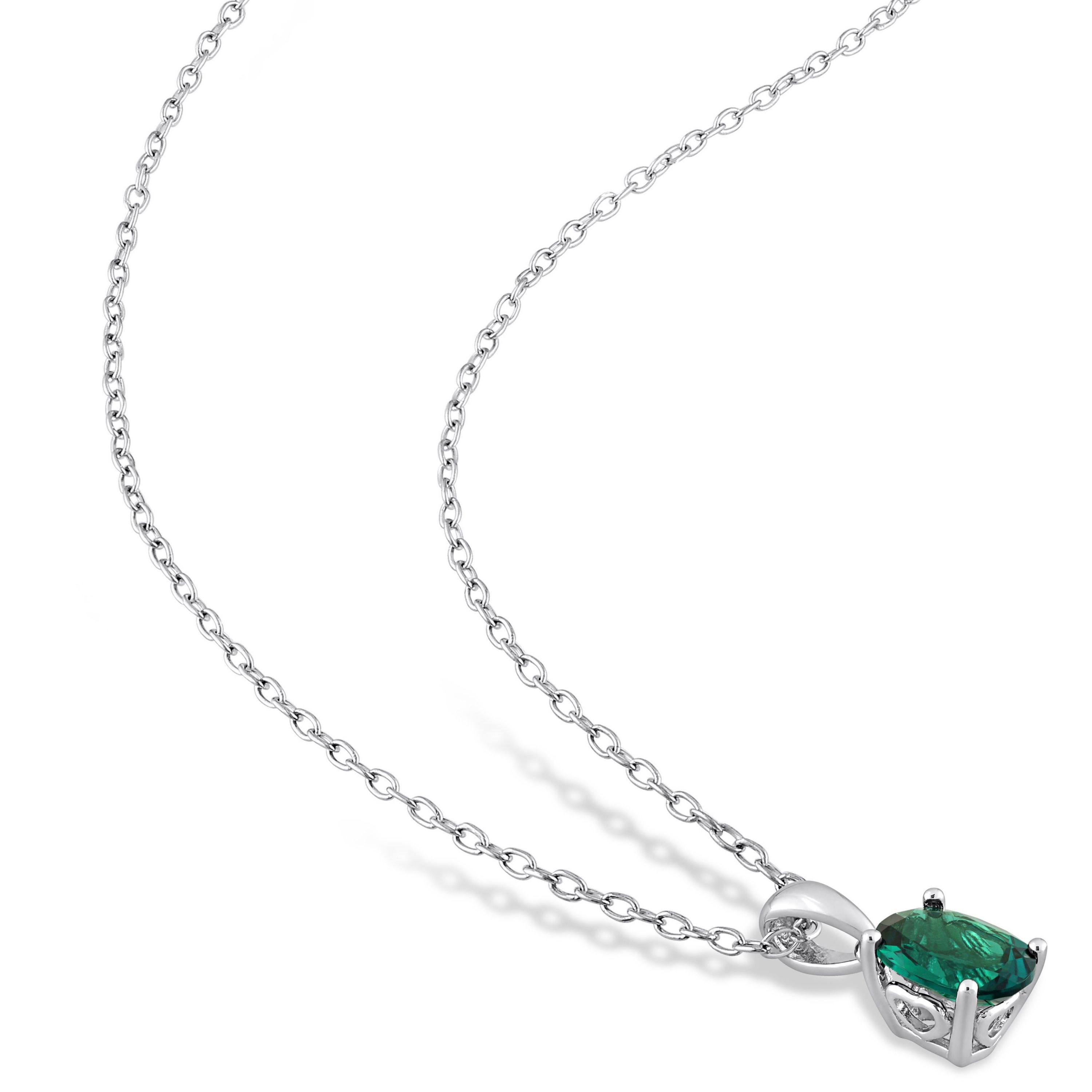 Lab Created Created Emerald Solitaire Design Pendant with Chain in Sterling Silver
