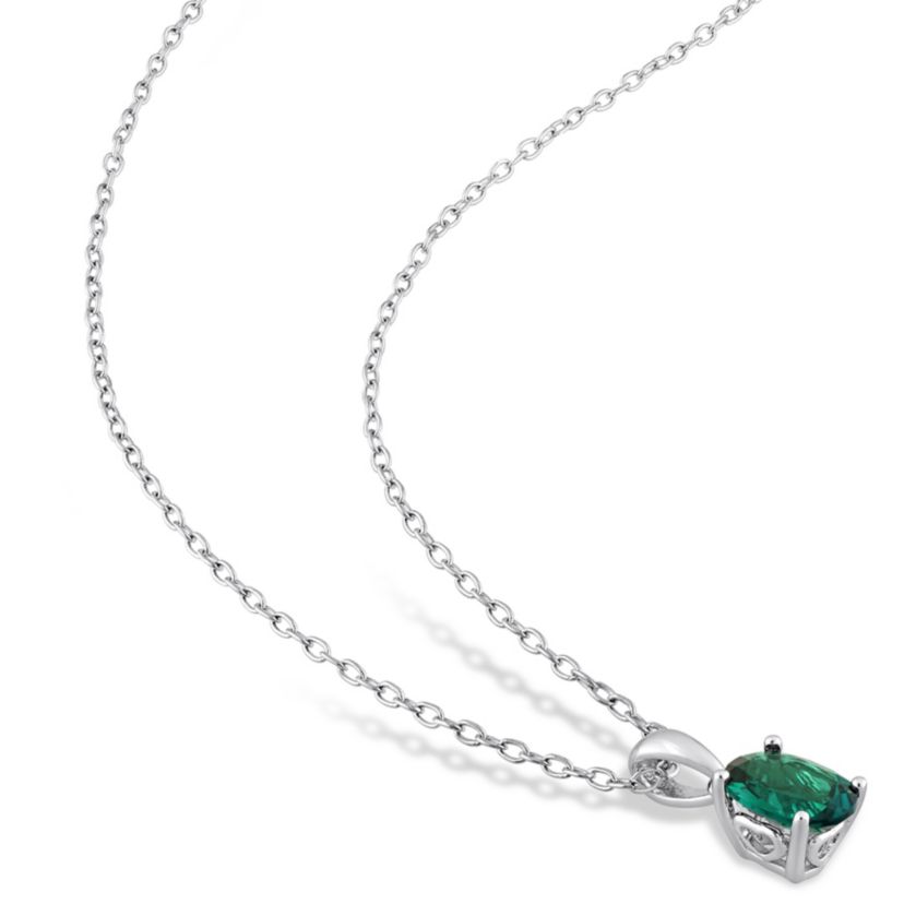 Lab Created Created Emerald Solitaire Design Pendant with Chain in Sterling Silver