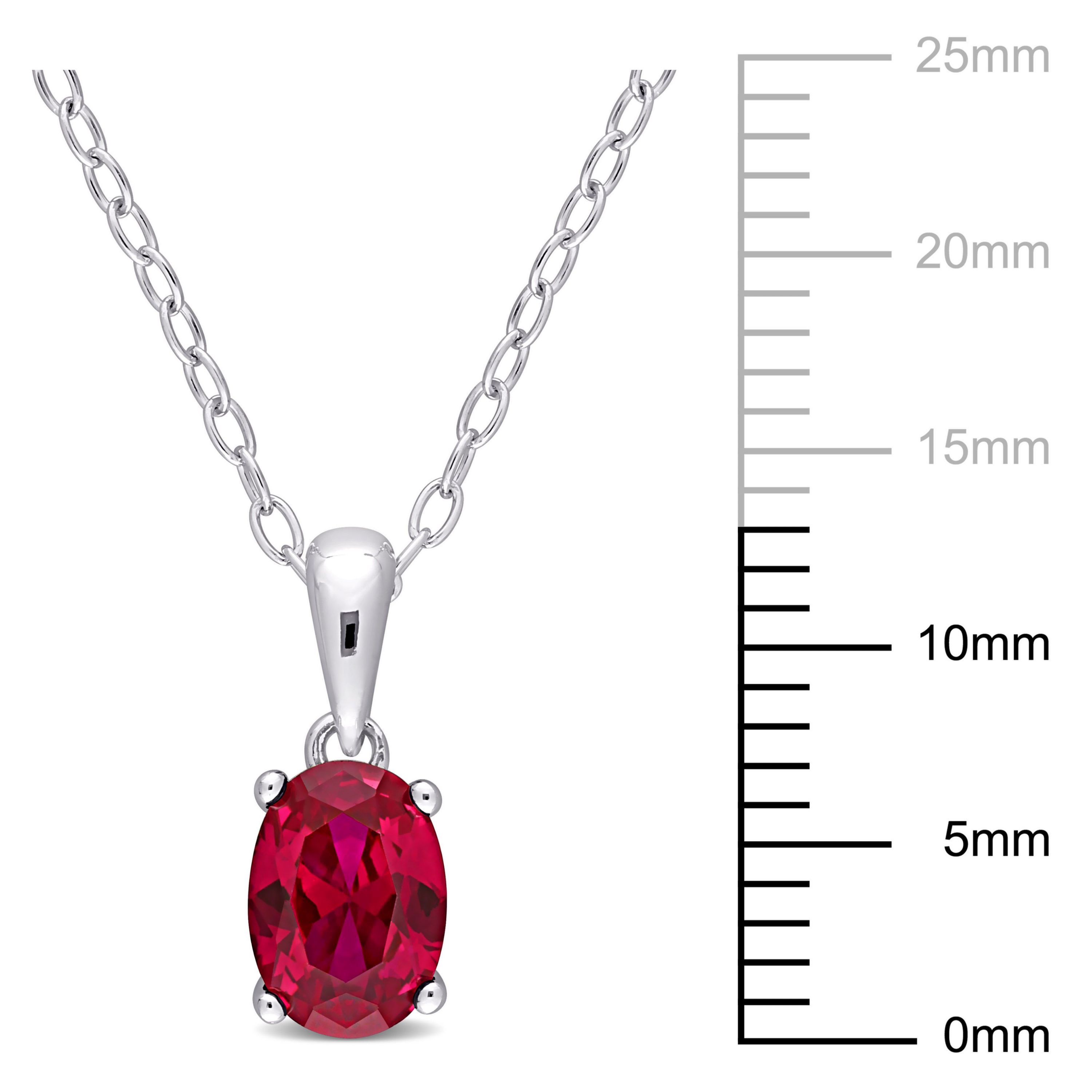 Lab Created Created Ruby Solitaire Design Pendant with Chain in Sterling Silver