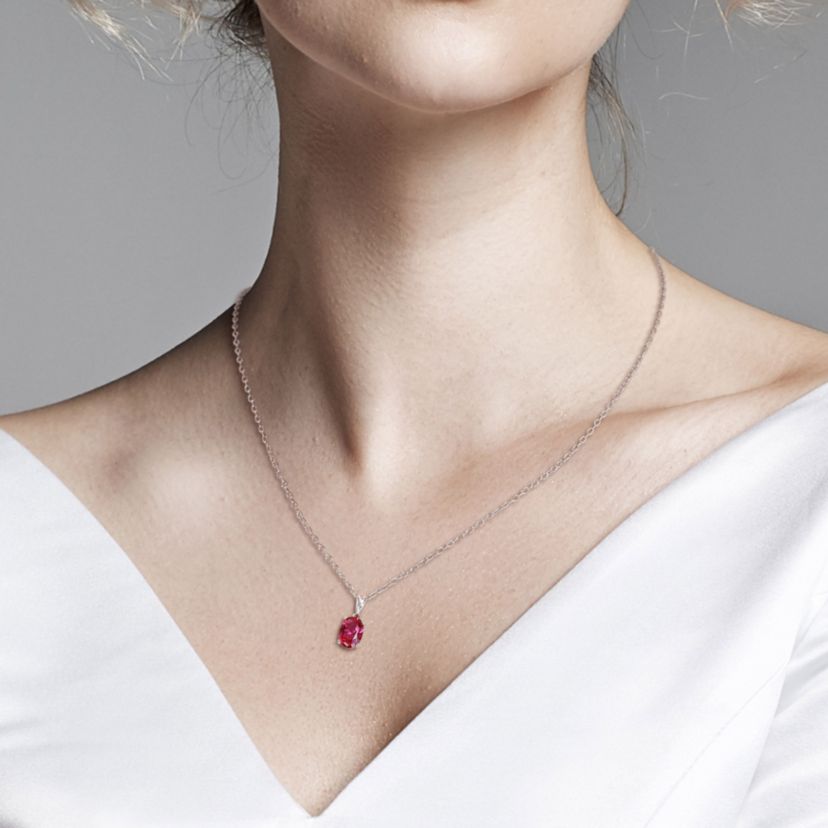 Lab Created Created Ruby Solitaire Design Pendant with Chain in Sterling Silver