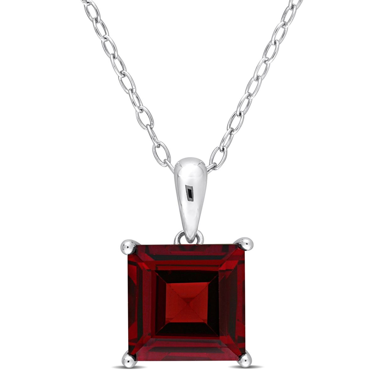 Garnet Solitaire Design Pendant with Chain in Sterling Silver