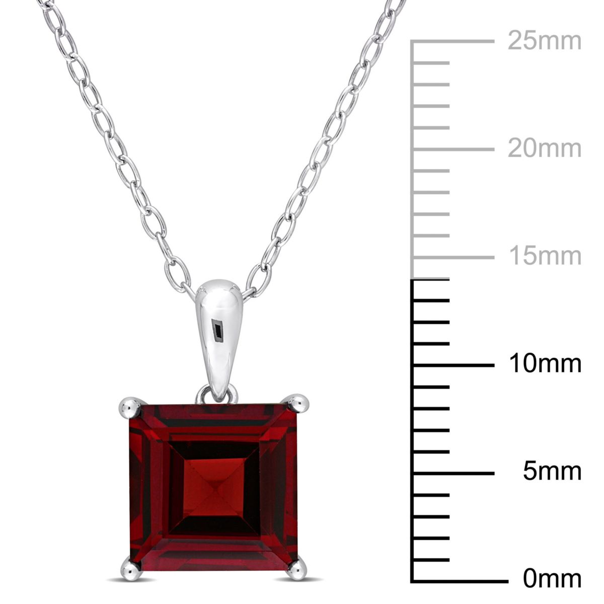 Garnet Solitaire Design Pendant with Chain in Sterling Silver