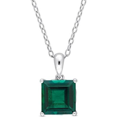 Belk & Co Lab Created Emerald Solitaire Design Pendant with Chain in Sterling Silver
