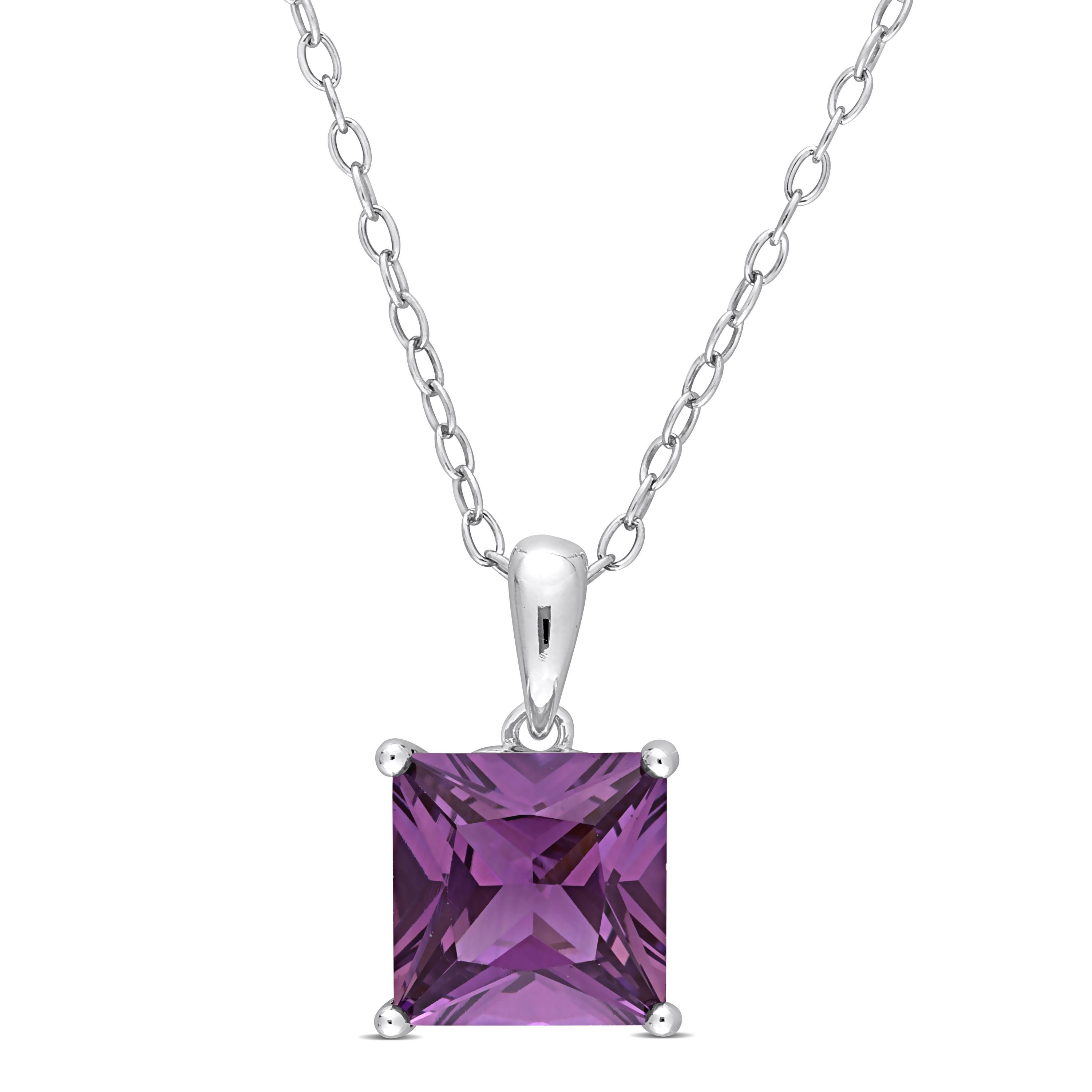 Simulated Alexandrite Solitaire Design Pendant with Chain in Sterling Silver