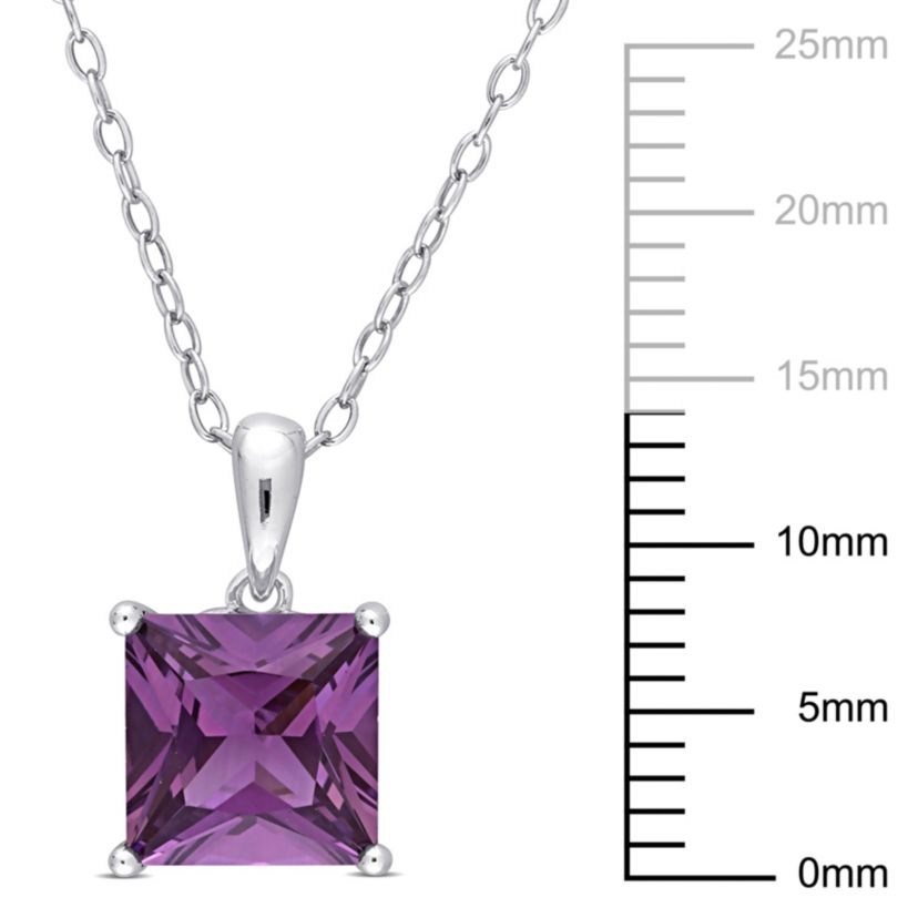 Simulated Alexandrite Solitaire Design Pendant with Chain in Sterling Silver