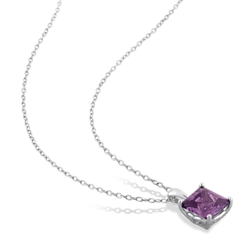 Simulated Alexandrite Solitaire Design Pendant with Chain in Sterling Silver