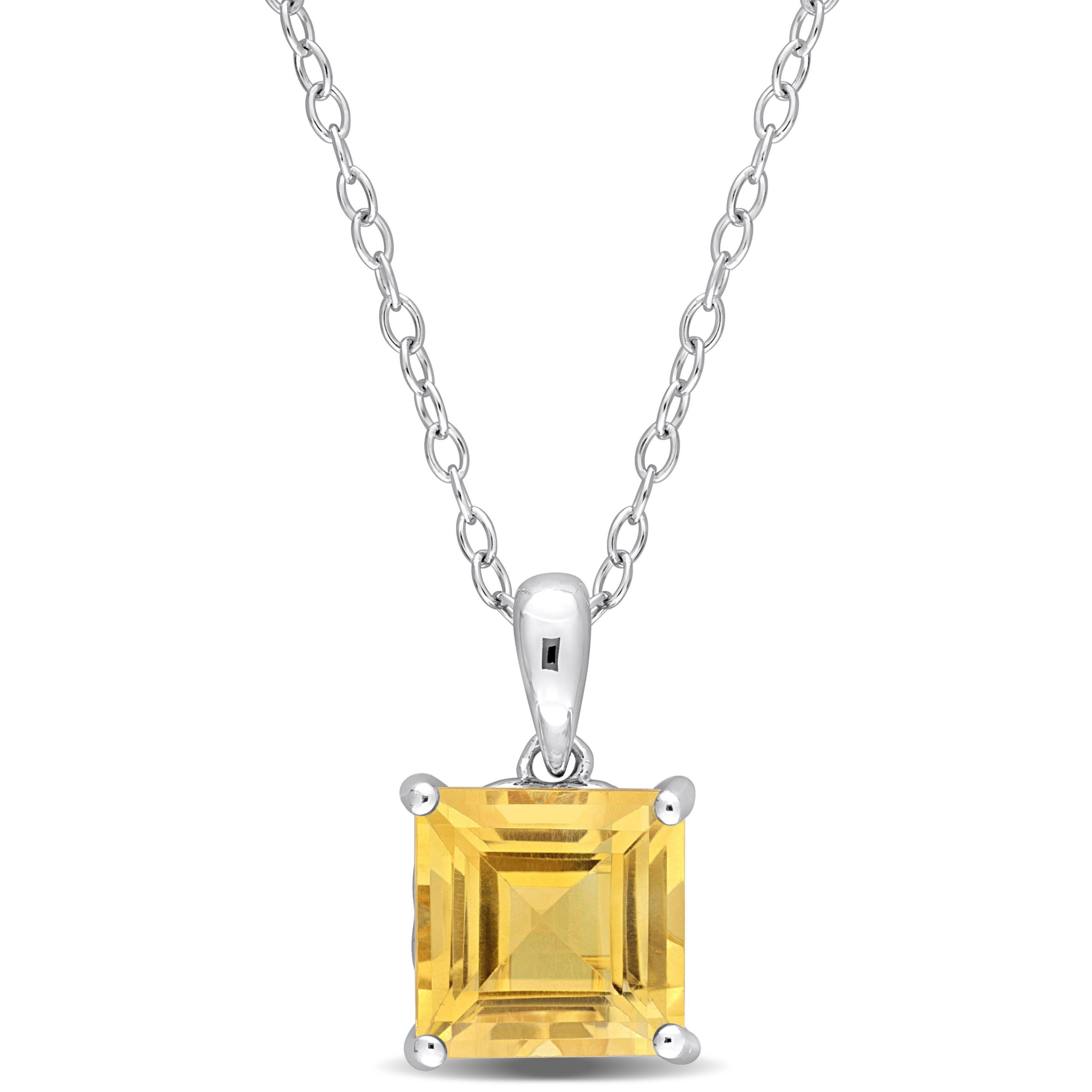 Citrine Solitaire Design Pendant with Chain in Sterling Silver
