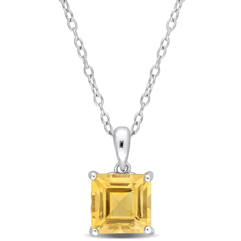 Citrine Solitaire Design Pendant with Chain in Sterling Silver