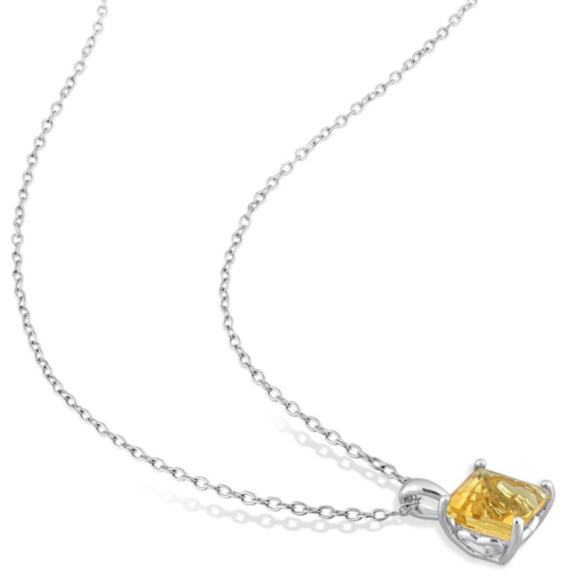 Citrine Solitaire Design Pendant with Chain in Sterling Silver