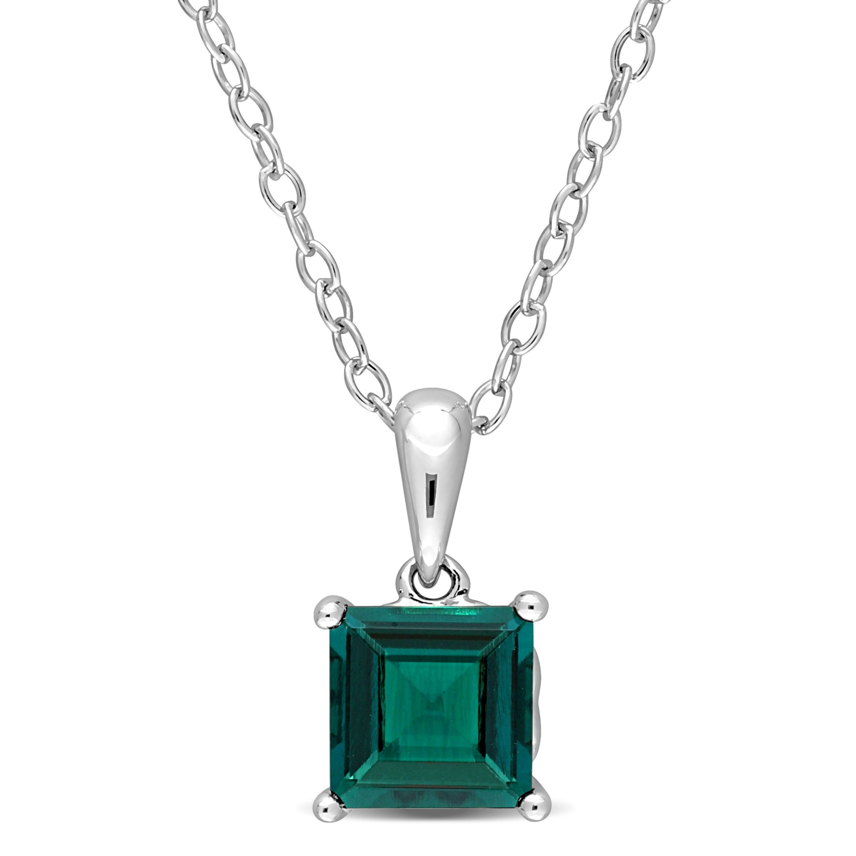 Lab Created Created Emerald Solitaire Design Pendant with Chain in Sterling Silver