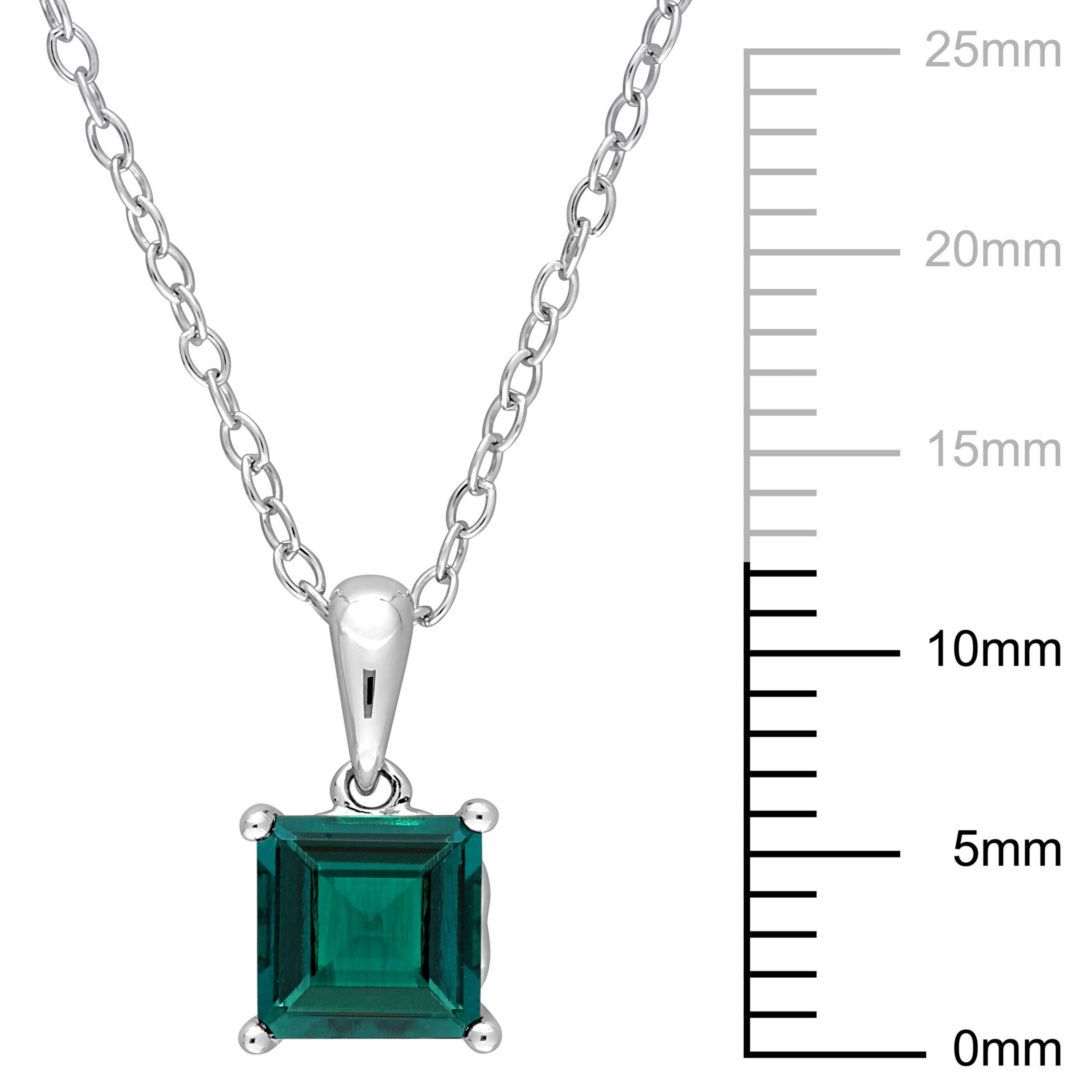 Lab Created Created Emerald Solitaire Design Pendant with Chain in Sterling Silver