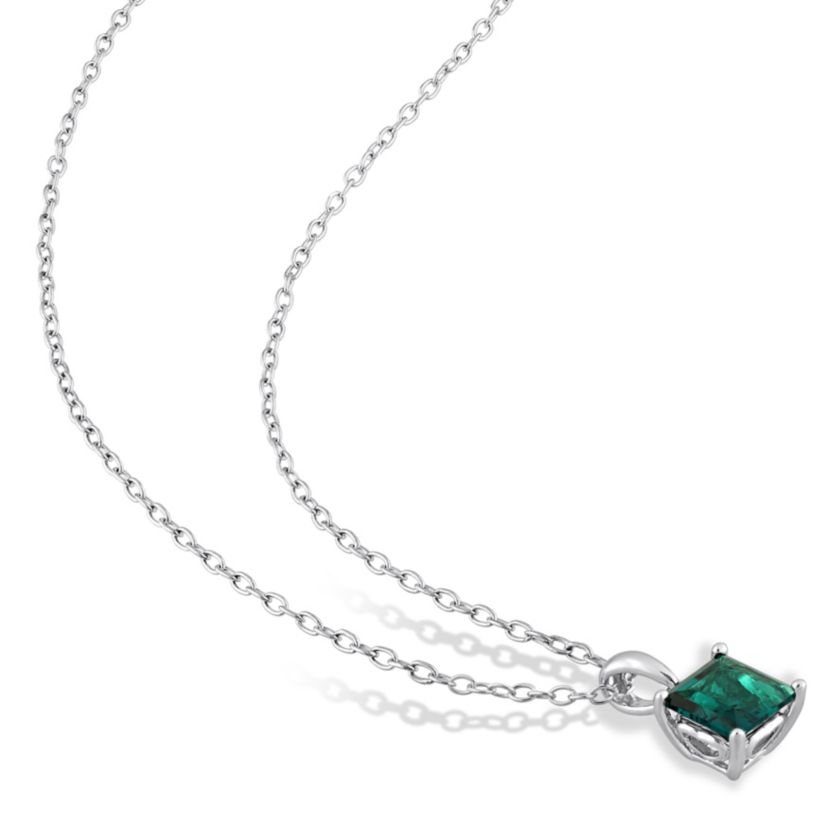 Lab Created Created Emerald Solitaire Design Pendant with Chain in Sterling Silver