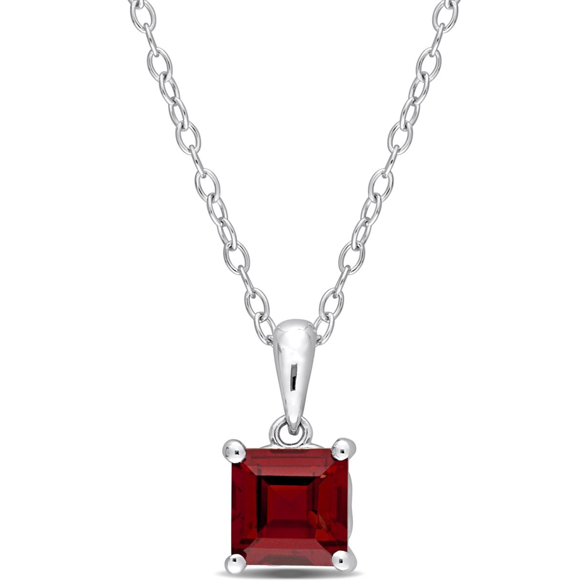 Garnet Solitaire Design Pendant with Chain in Sterling Silver