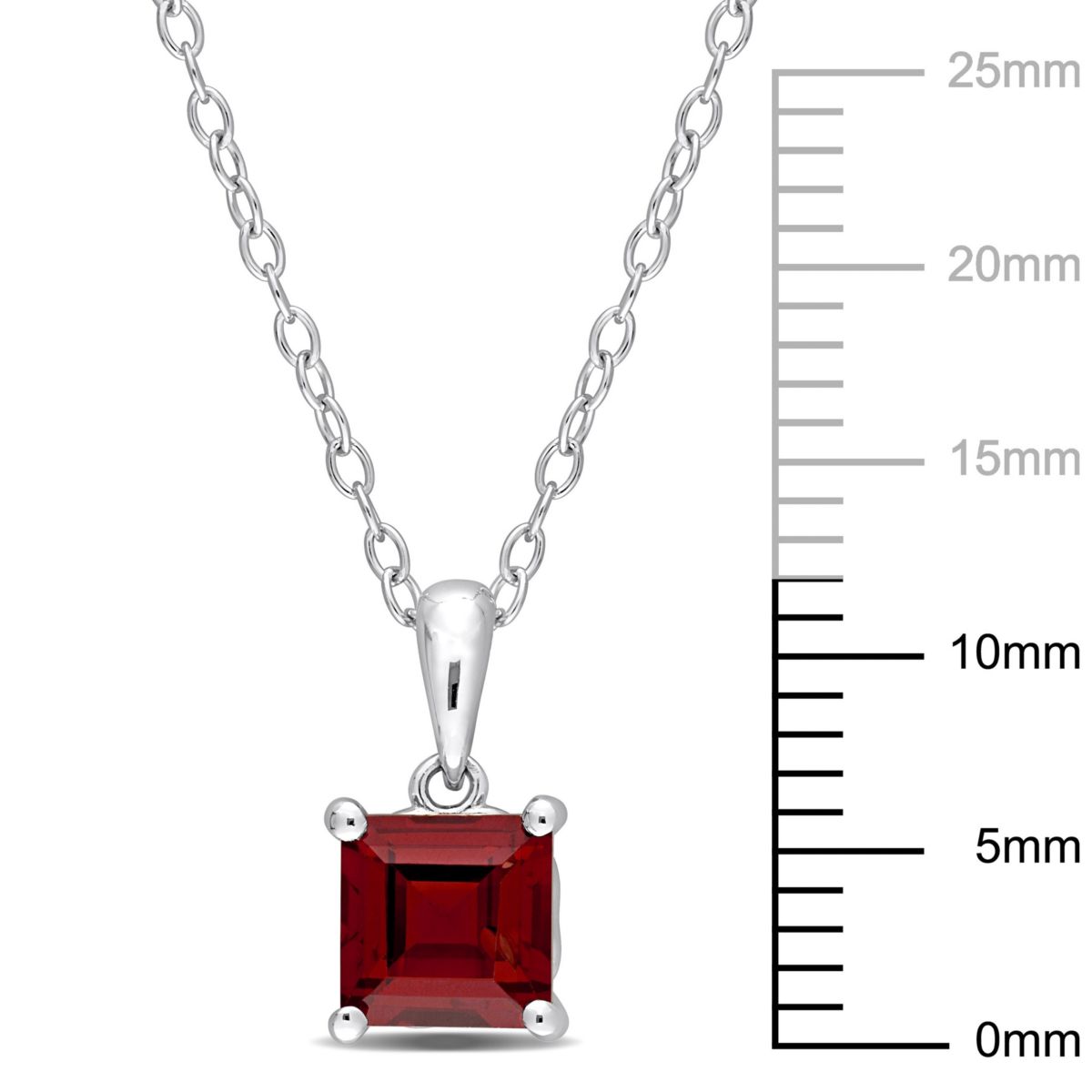 Garnet Solitaire Design Pendant with Chain in Sterling Silver