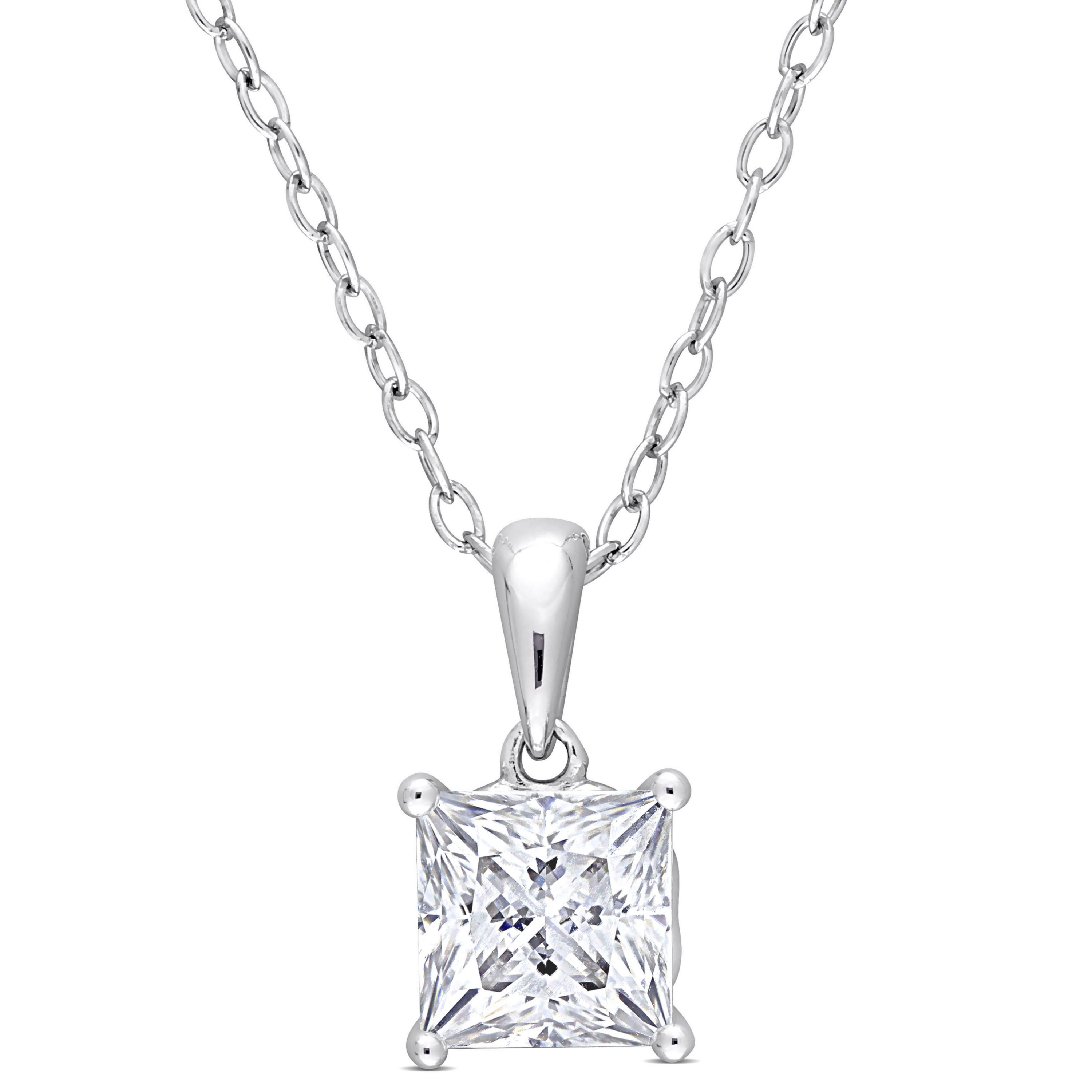 Lab Created Created White Sapphire Solitaire Design Pendant with Chain in Sterling Silver