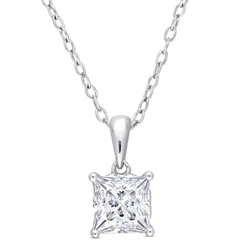 Lab Created Created White Sapphire Solitaire Design Pendant with Chain in Sterling Silver