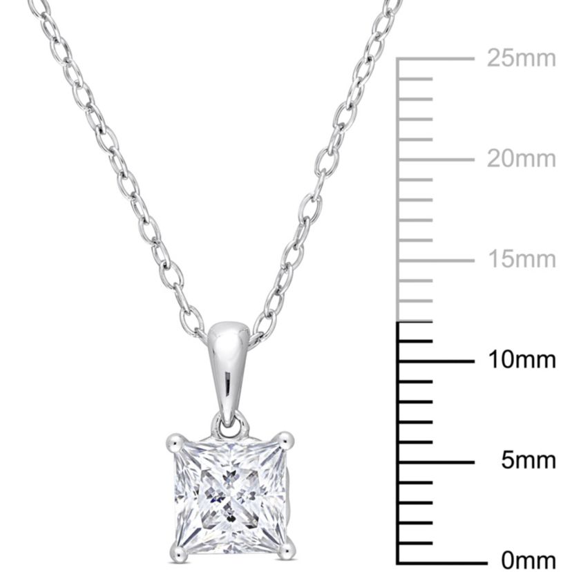 Lab Created Created White Sapphire Solitaire Design Pendant with Chain in Sterling Silver