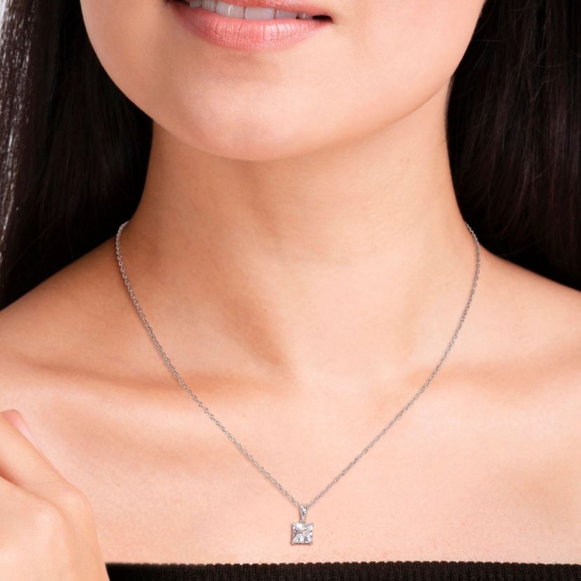 Lab Created Created White Sapphire Solitaire Design Pendant with Chain in Sterling Silver