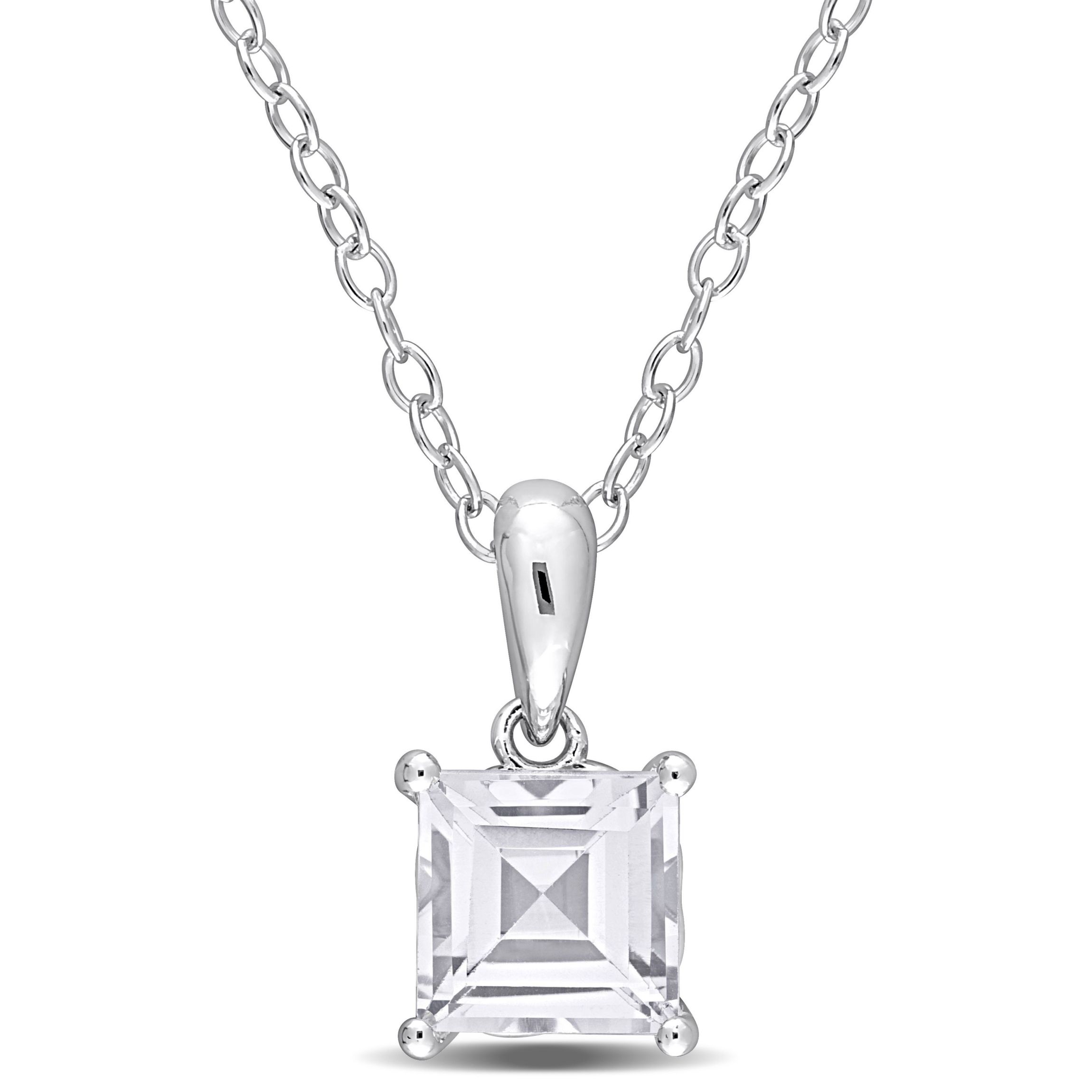White Topaz Solitaire Design Pendant with Chain in Sterling Silver