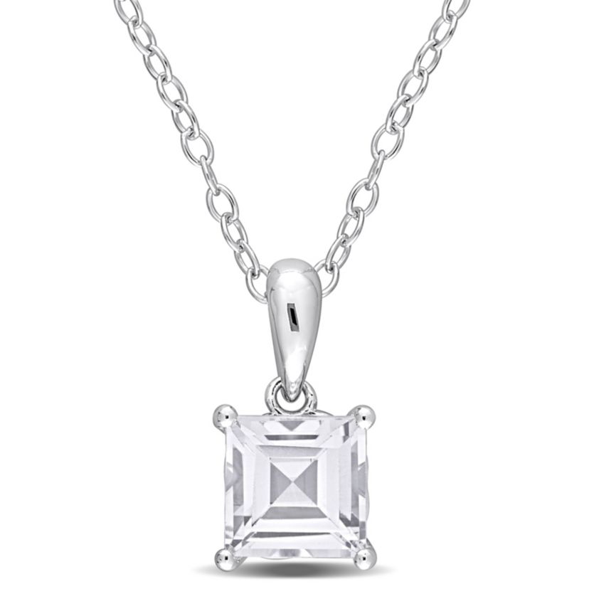 White Topaz Solitaire Design Pendant with Chain in Sterling Silver