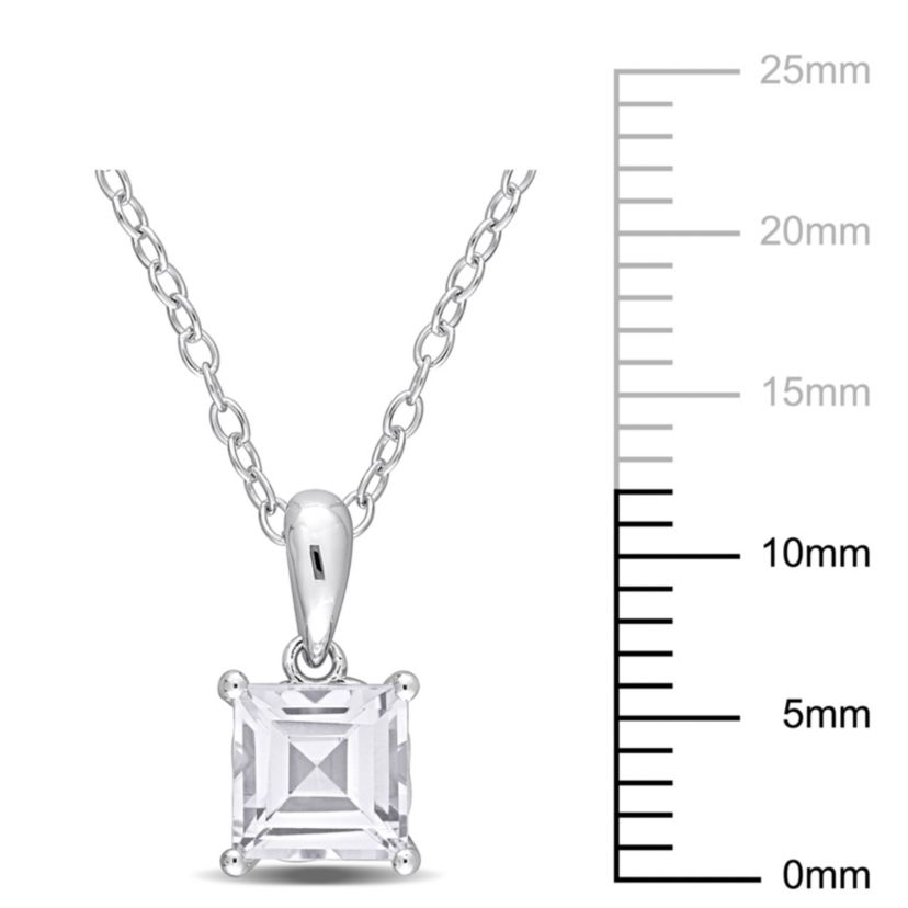 White Topaz Solitaire Design Pendant with Chain in Sterling Silver