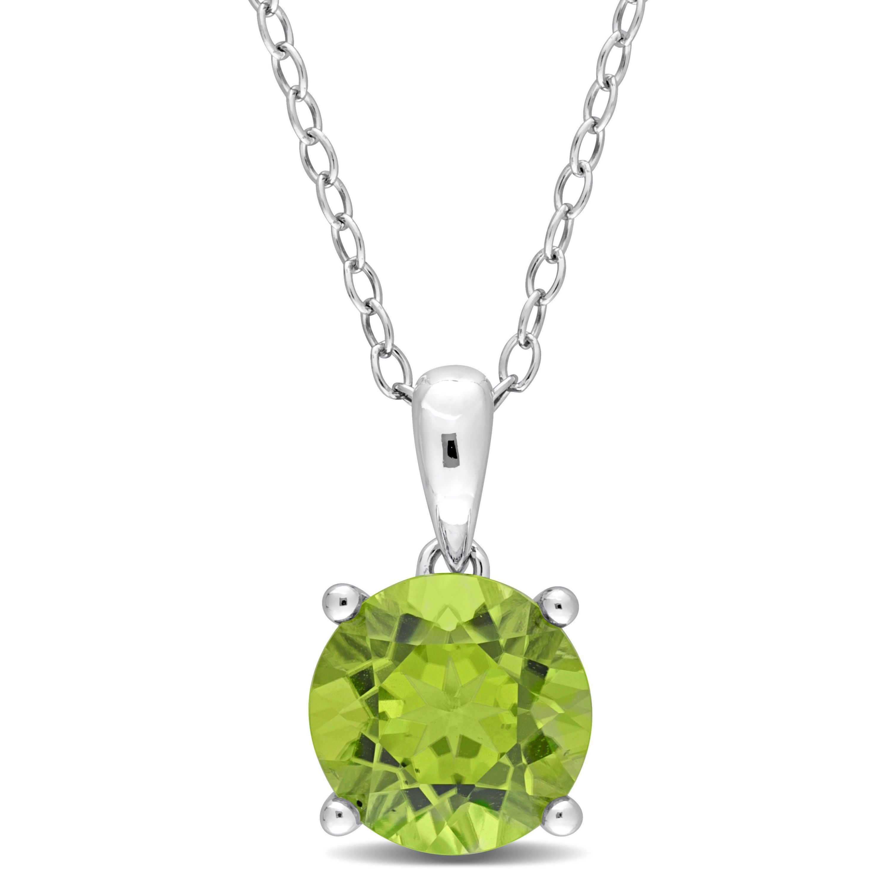 Peridot Solitaire Design Pendant with Chain in Sterling Silver