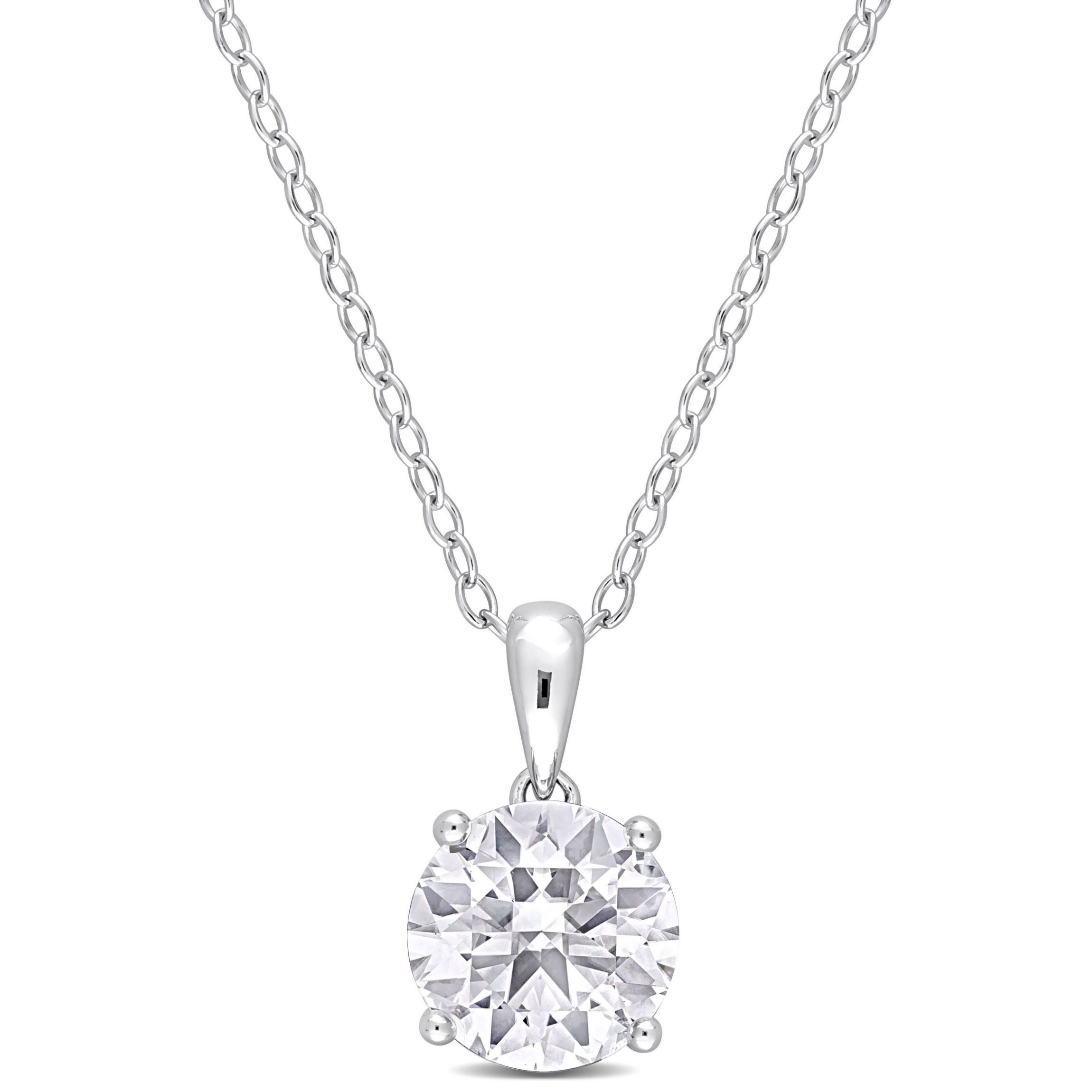 White Topaz Solitaire Design Pendant with Chain in Sterling Silver