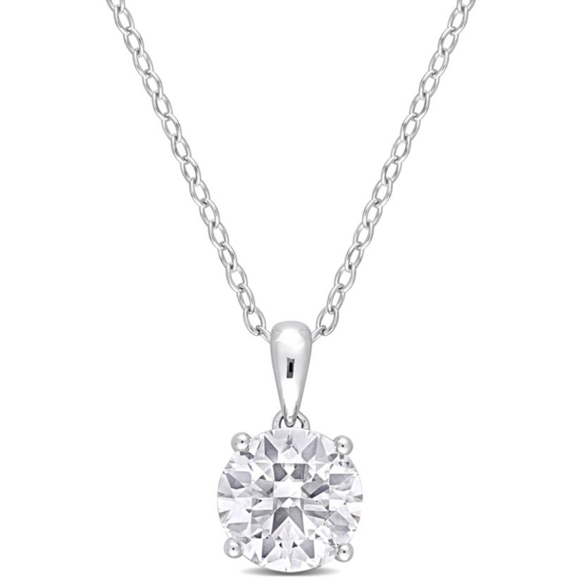 White Topaz Solitaire Design Pendant with Chain in Sterling Silver
