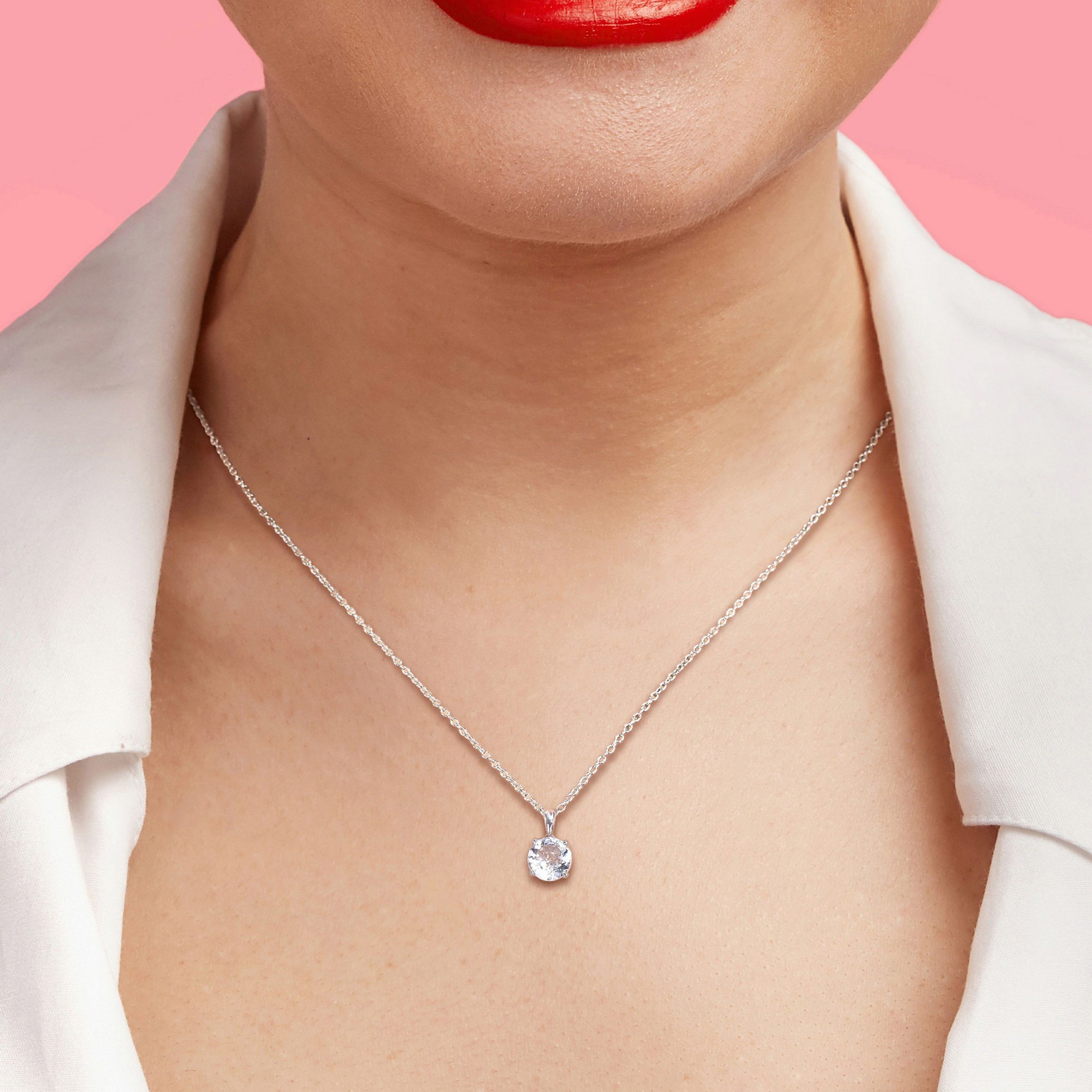 White Topaz Solitaire Design Pendant with Chain in Sterling Silver