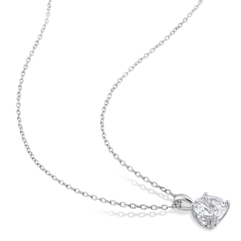 White Topaz Solitaire Design Pendant with Chain in Sterling Silver