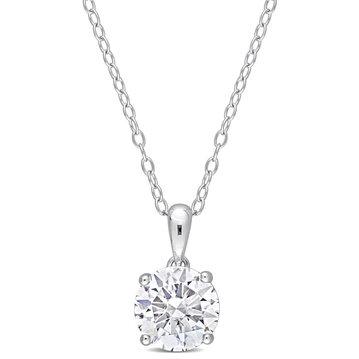 Lab Created Created White Sapphire Solitaire Design Pendant with Chain in Sterling Silver