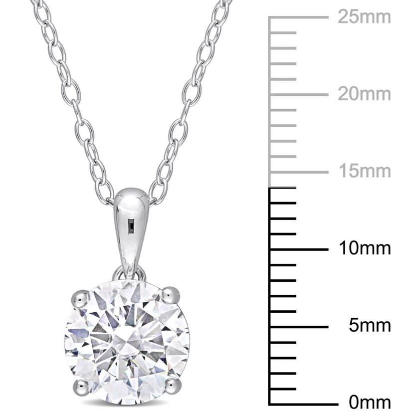Lab Created Created White Sapphire Solitaire Design Pendant with Chain in Sterling Silver