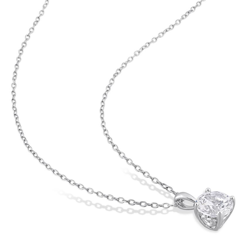 Lab Created Created White Sapphire Solitaire Design Pendant with Chain in Sterling Silver