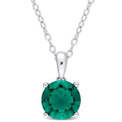 Belk & Co Lab Created Emerald Solitaire Design Pendant with Chain in Sterling Silver