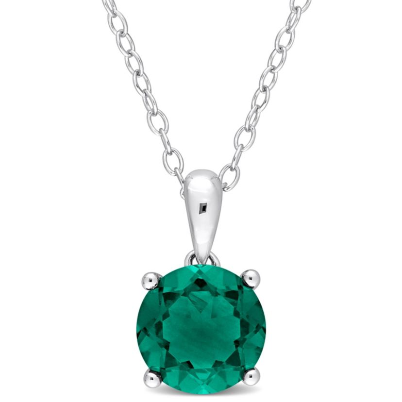 Lab Created Created Emerald Solitaire Design Pendant with Chain in Sterling Silver
