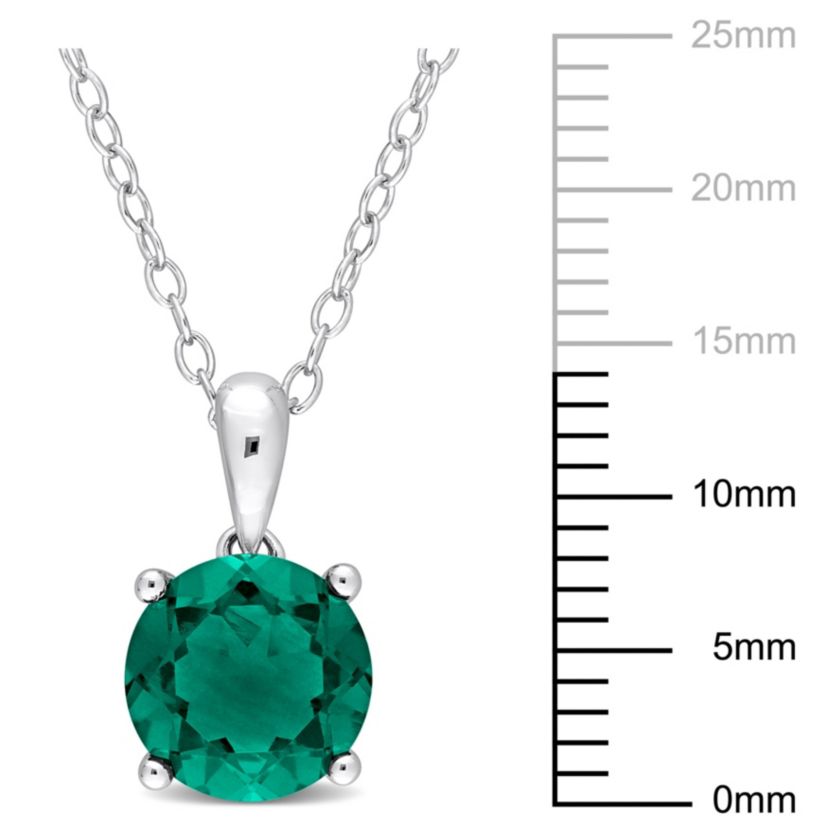 Lab Created Created Emerald Solitaire Design Pendant with Chain in Sterling Silver