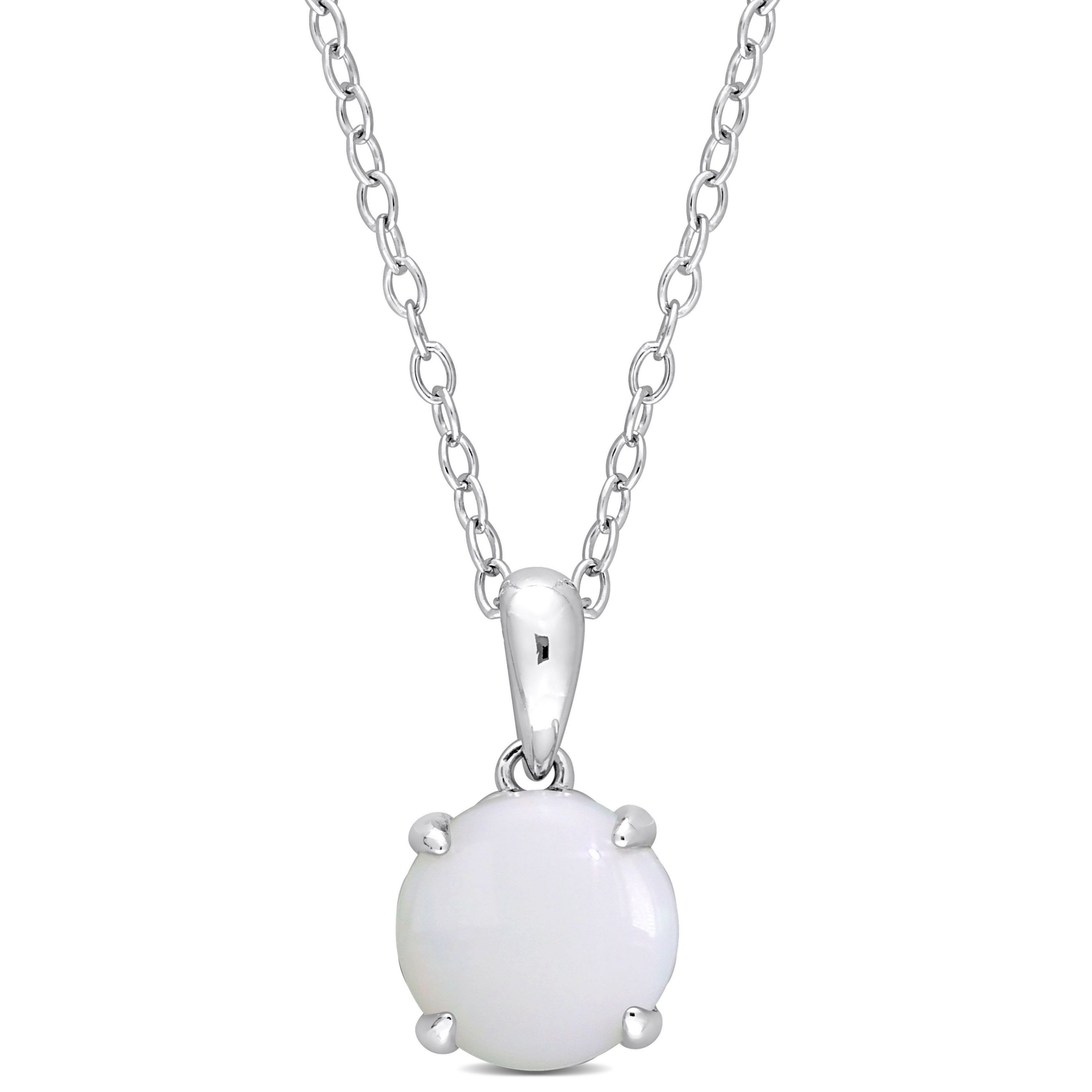 Opal Solitaire Design Pendant with Chain in Sterling Silver
