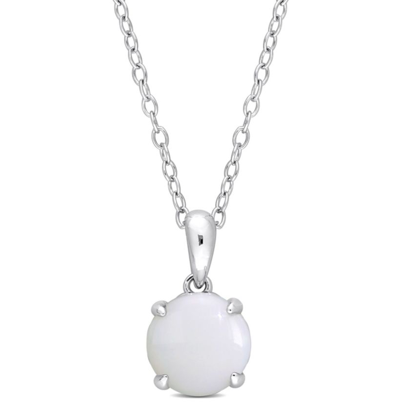 Opal Solitaire Design Pendant with Chain in Sterling Silver