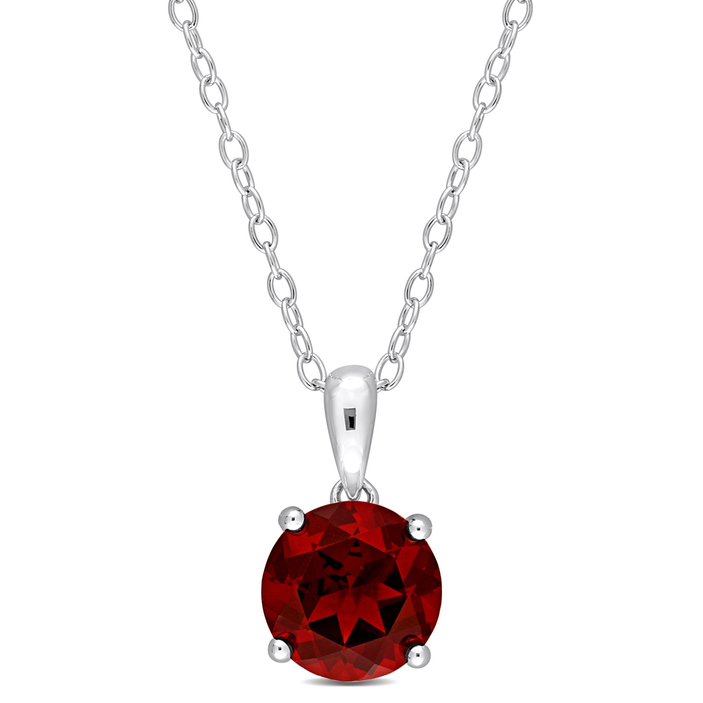 Garnet Solitaire Design Pendant with Chain in Sterling Silver