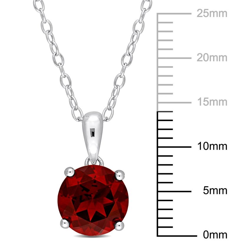 Garnet Solitaire Design Pendant with Chain in Sterling Silver