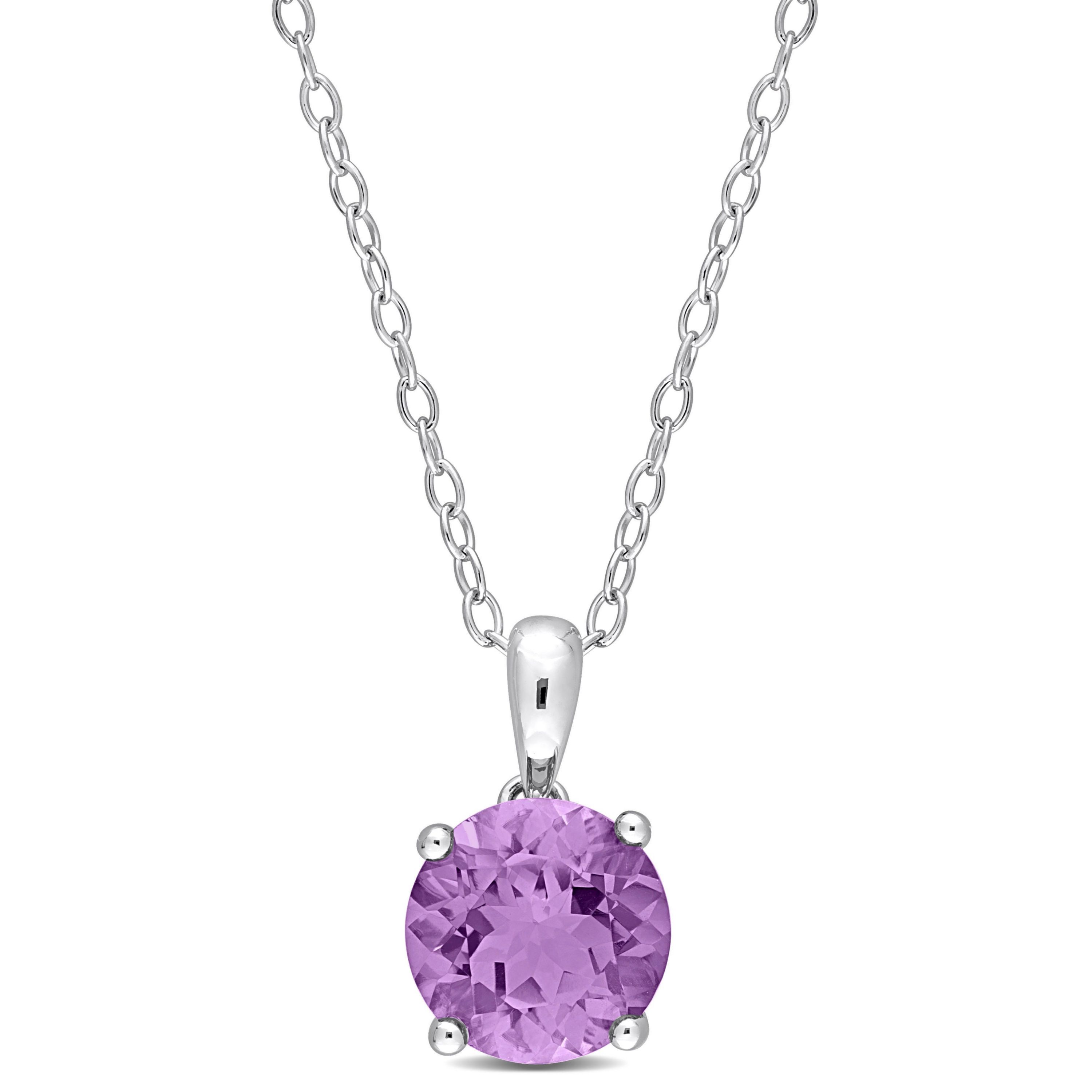 Amethyst Solitaire Design Pendant with Chain in Sterling Silver