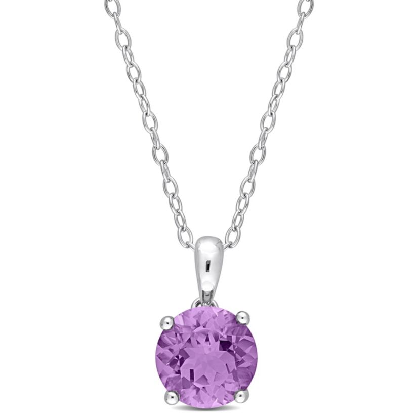 Amethyst Solitaire Design Pendant with Chain in Sterling Silver