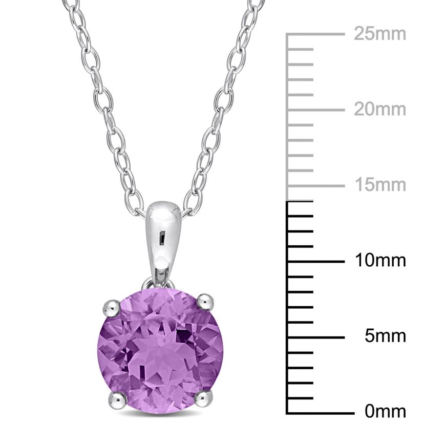 Amethyst Solitaire Design Pendant with Chain in Sterling Silver