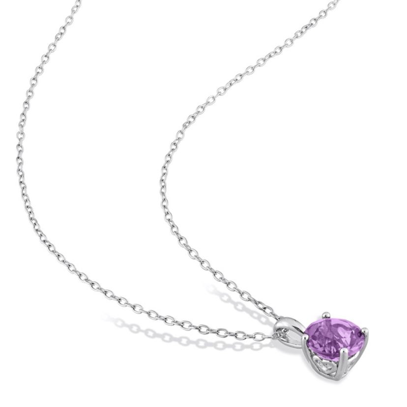 Amethyst Solitaire Design Pendant with Chain in Sterling Silver