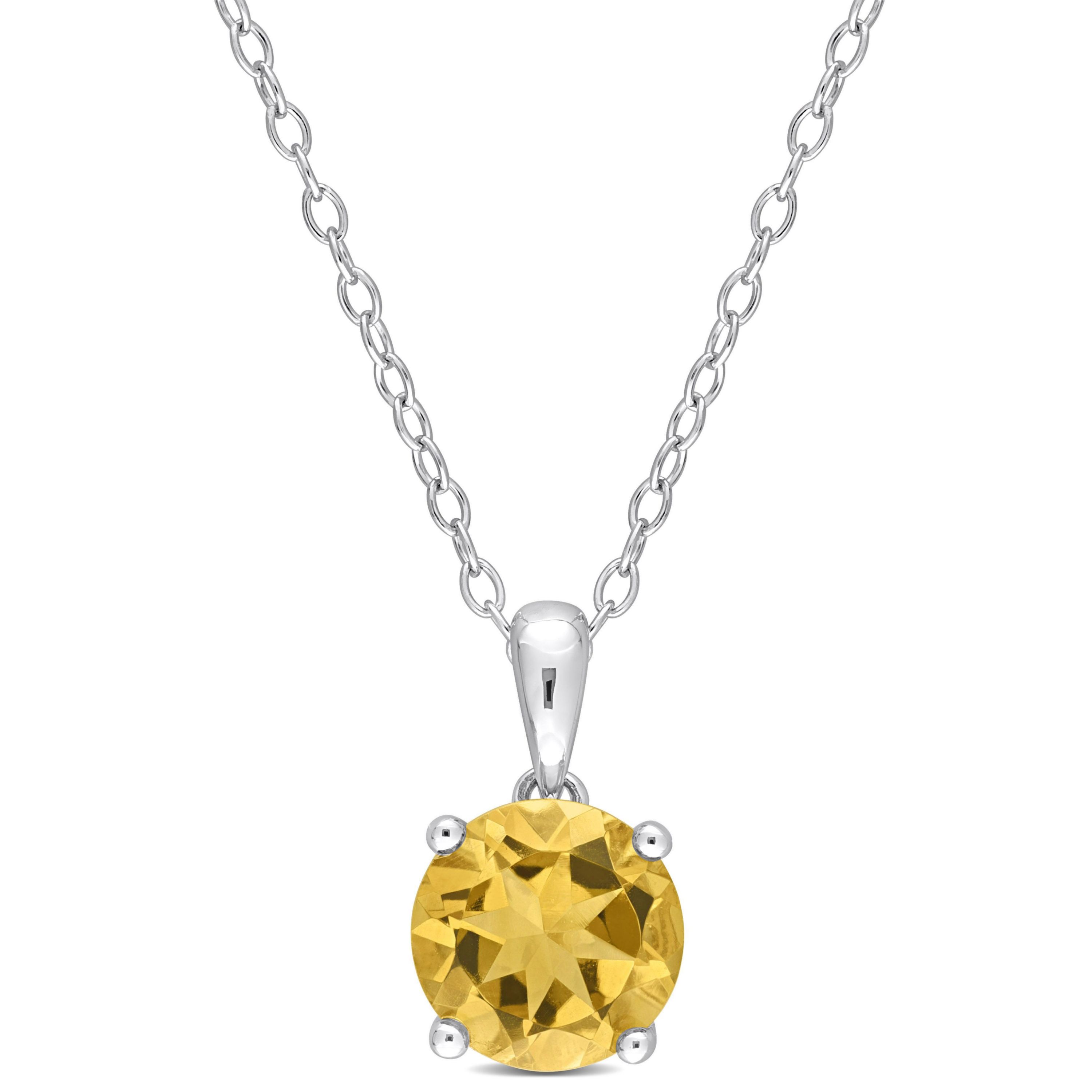 Citrine Solitaire Design Pendant with Chain in Sterling Silver