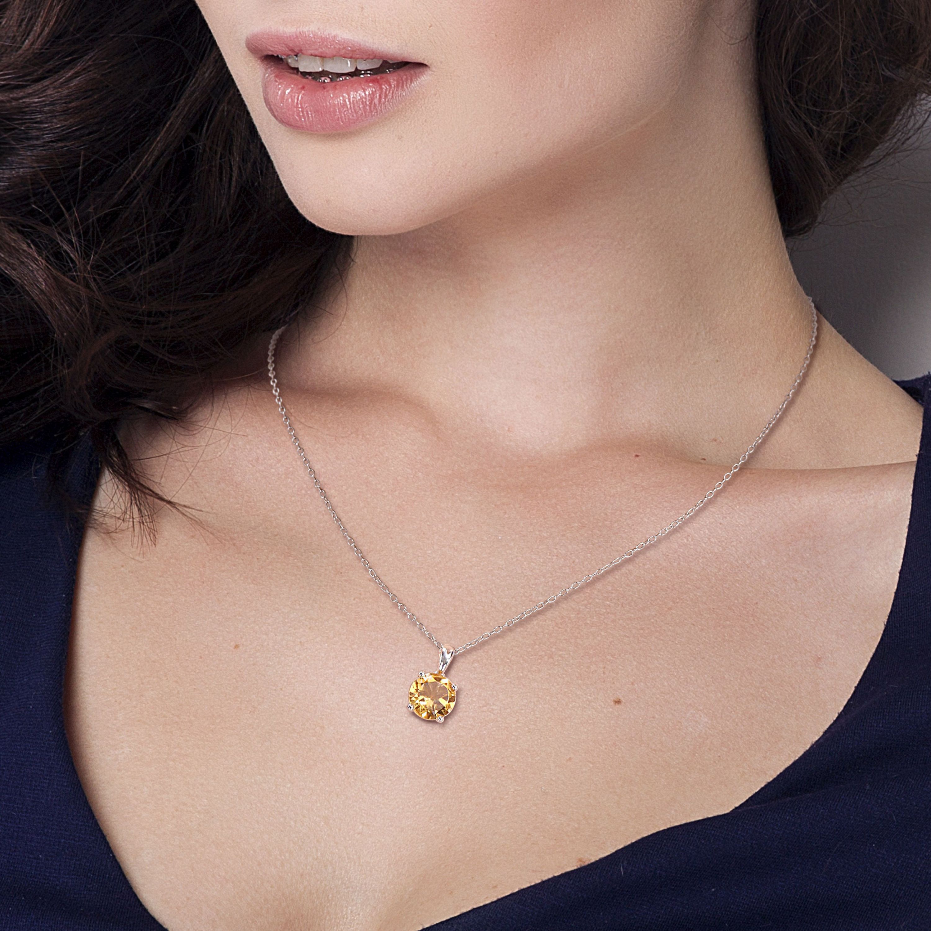 Citrine Solitaire Design Pendant with Chain in Sterling Silver